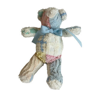 Vtg Multi Color Pastel Stuffed Animal Plush 8" Baby Lamb Bear Chenille Handmade